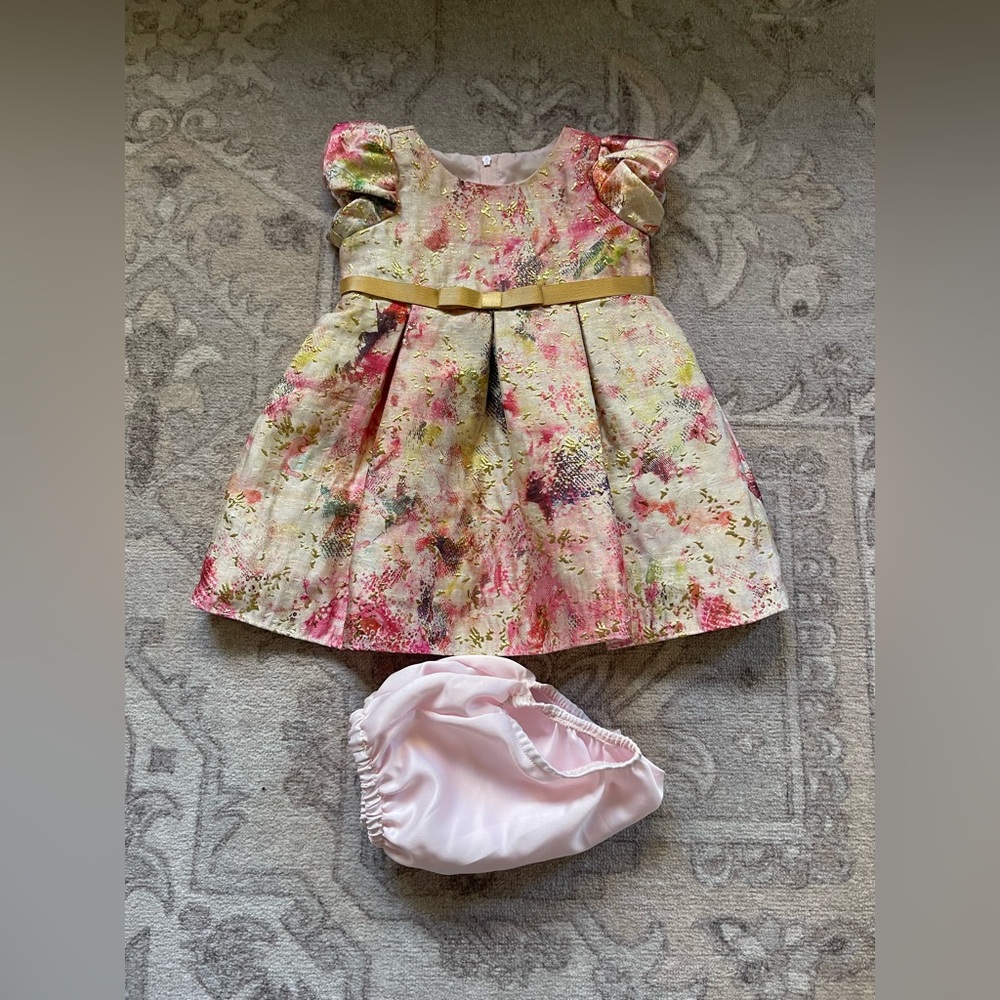 Rare Editions Pink and Gold Baby Dress Sz 18 M